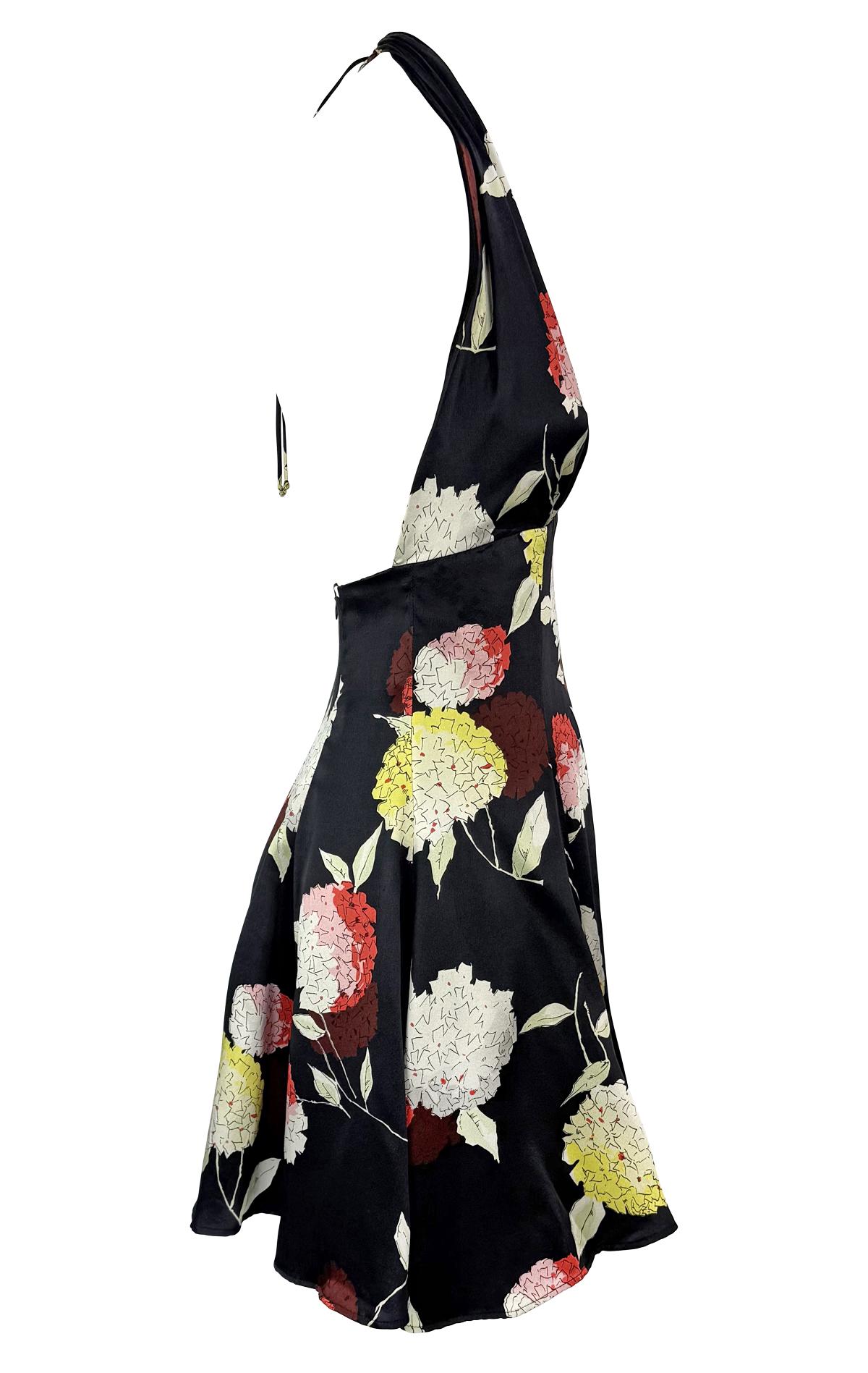 S/S 1995 Dolce & Gabbana Black Floral Print Backless Flare Mini Halter Dress 3