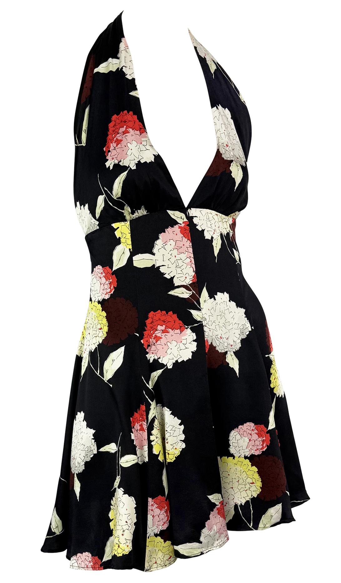 S/S 1995 Dolce & Gabbana Black Floral Print Backless Flare Mini Halter Dress 4
