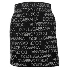 S/S 1995 Dolce & Gabbana Logo Pattern Black Cotton High Slit Mini Skirt