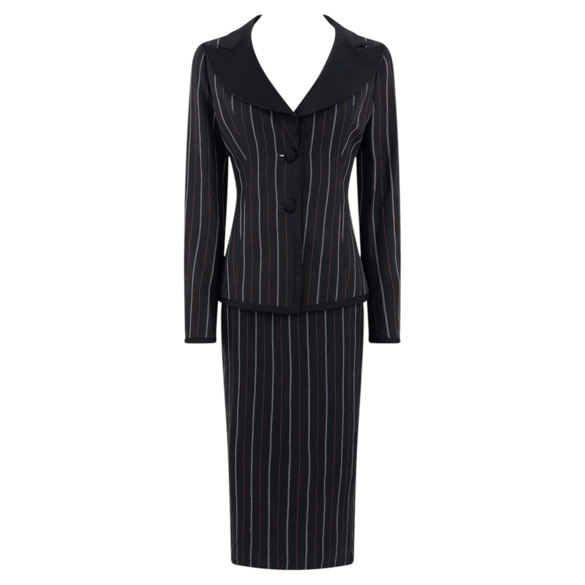 S/S 1995 Dolce & Gabbana Orange Pinstripe Satin Trim Skirt Suit 42IT