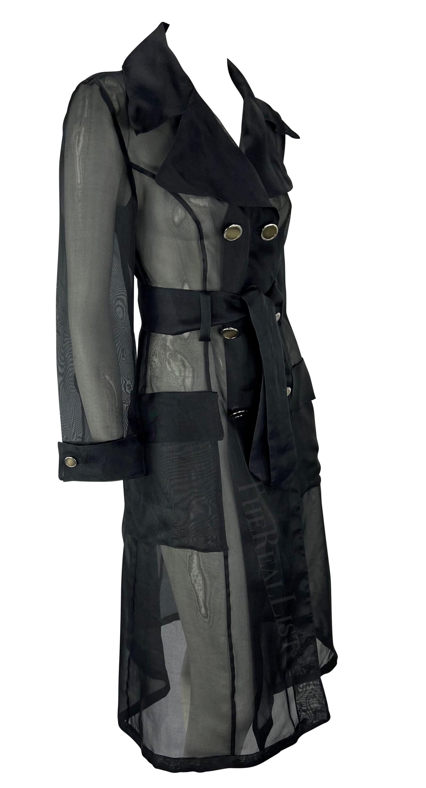 Women's S/S 1995 Dolce & Gabbana Runway Black Sheer Silk Double Breasted Trench Coat  For Sale