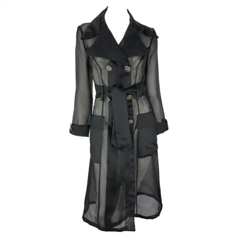 1995 Dolce & Gabbana Laufsteg Schwarzer durchsichtiger doppelreihiger Seiden-Trenchcoat