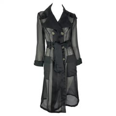 S/S 1995 Dolce & Gabbana Runway Black Sheer Silk Double Breasted Trench Coat