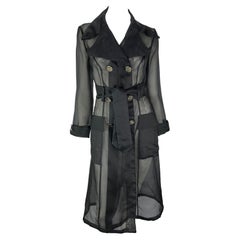 S/S 1995 Dolce & Gabbana Runway Black Sheer Silk Double Breasted Trench Coat 
