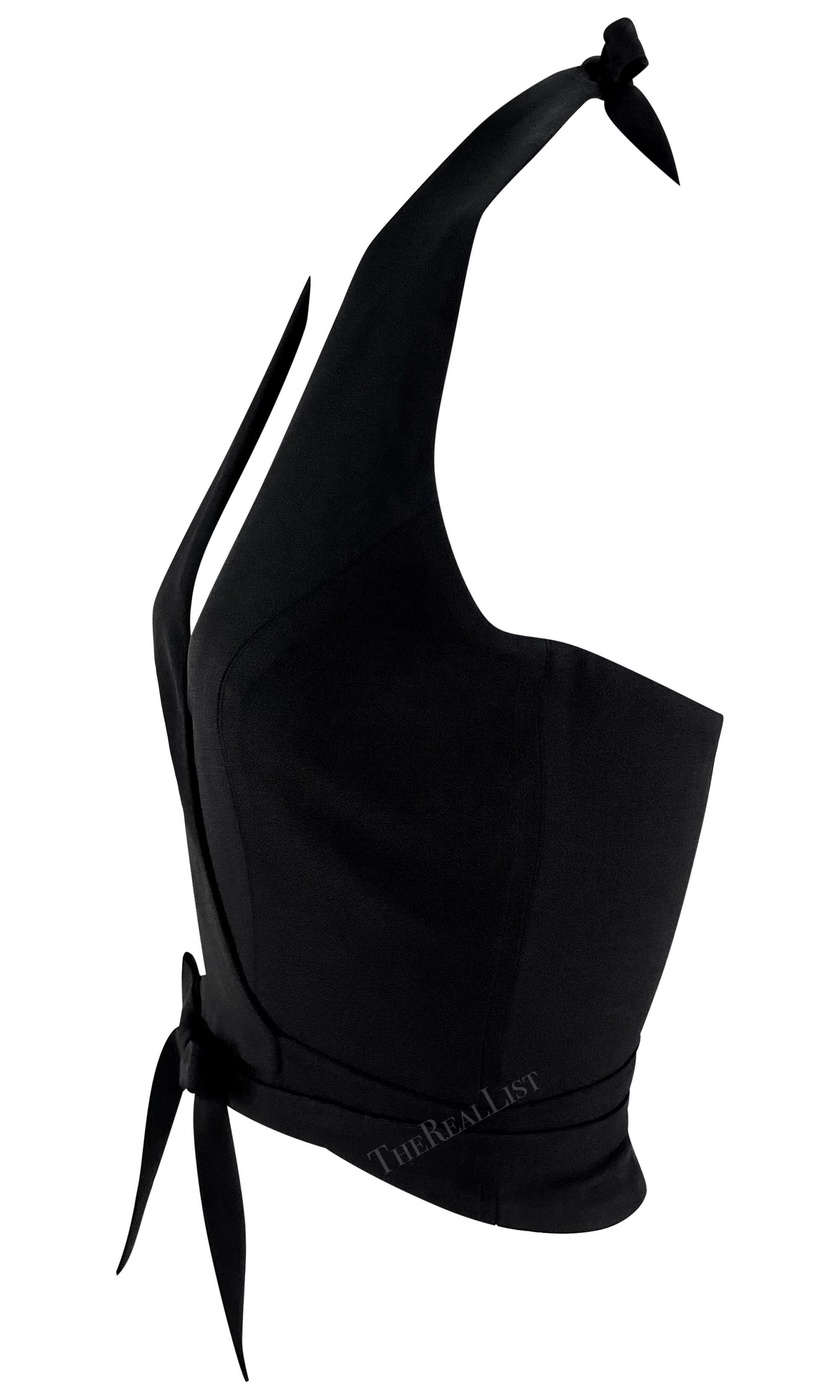 Women's or Men's S/S 1995 Dolce & Gabbana Runway Black Wrap Halter Plunging Crop Top