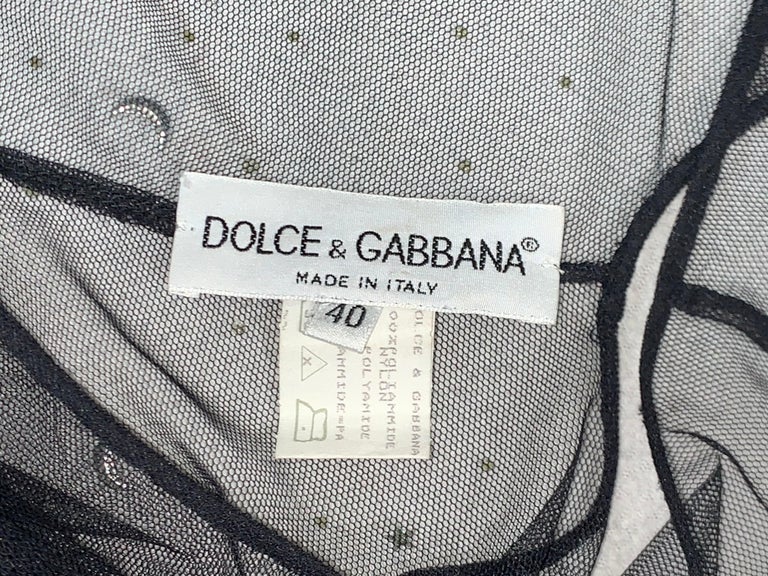 S/S 1995 Dolce and Gabbana Runway Sheer Black Mesh Embellished Mini ...