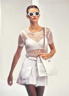 S/S 1995 Dolce & Gabbana Runway Sheer White Knit Clear Sequin T-Shirt Top