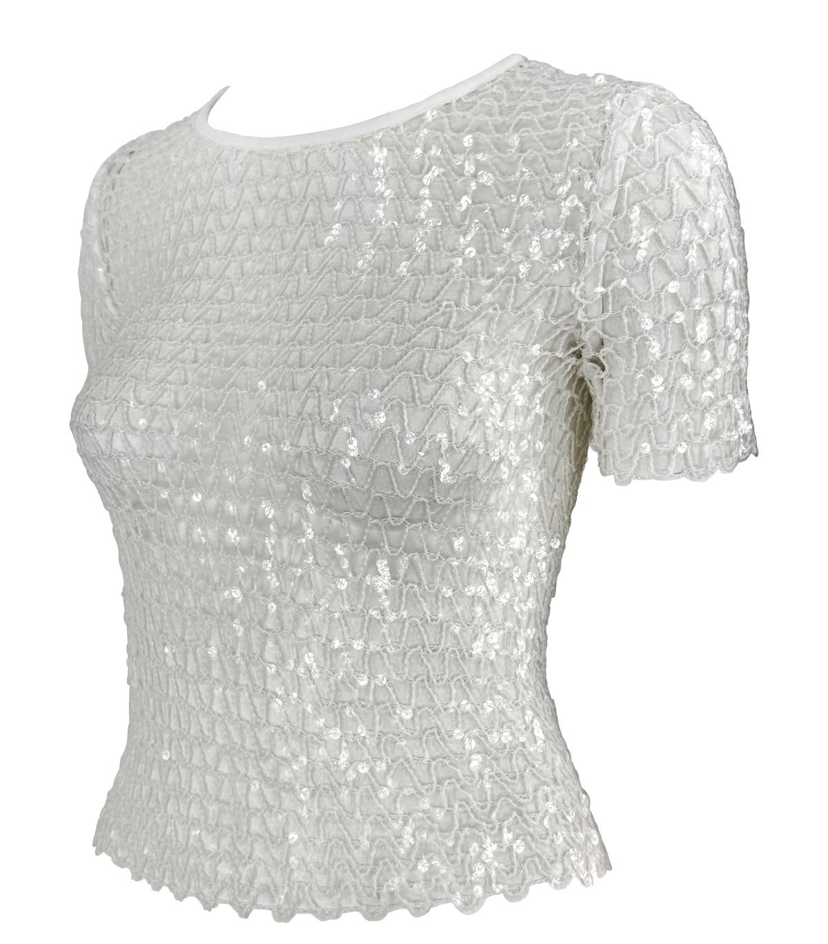 Gray S/S 1995 Dolce & Gabbana Runway Sheer White Knit Clear Sequin T-Shirt Top For Sale