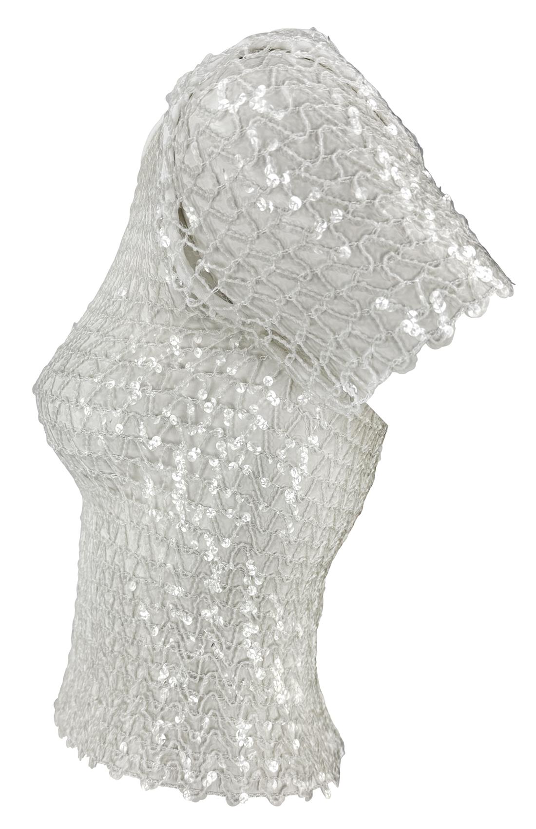 S/S 1995 Dolce & Gabbana Runway Sheer White Knit Clear Sequin T-Shirt Top In Excellent Condition For Sale In West Hollywood, CA