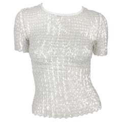S/S 1995 Dolce & Gabbana Runway Sheer White Knit Clear Sequin T-Shirt Top