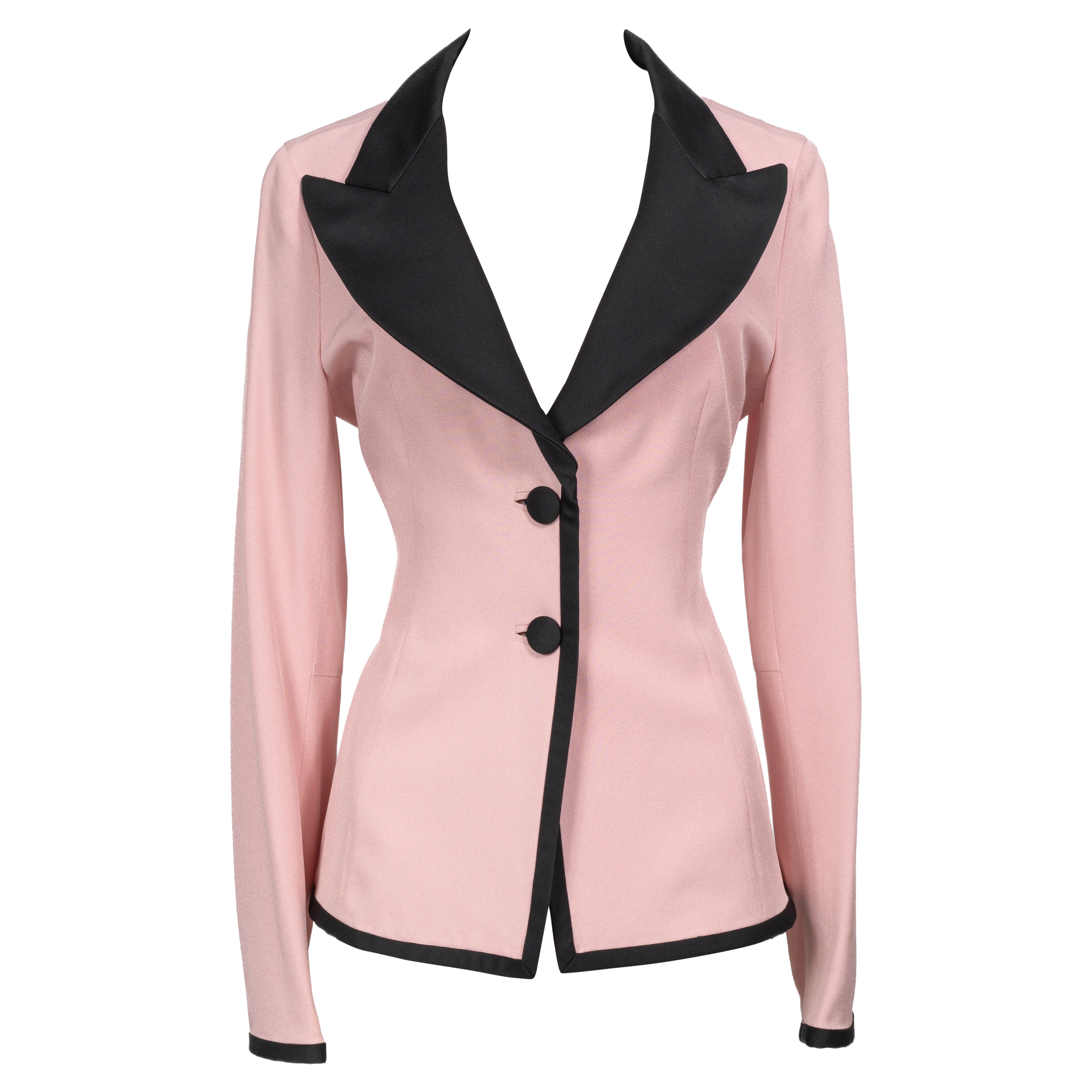 S/S 1995 Dolce & Gabbana Runway Well-Documented Pink Black Tuxedo Style Jacket