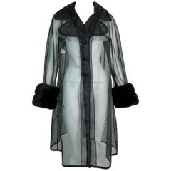 S/S 1995 Dolce & Gabbana Sheer Black 1950's Style A-Line Faux Fur Jacket