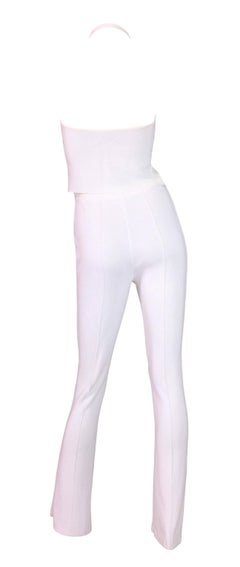 S/S 1995 Dolce & Gabbana Sheer White Knit High Waist Pants & Crop Top Jumpsuit