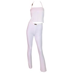 Vintage S/S 1995 Dolce & Gabbana Sheer White Knit High Waist Pants & Crop Top Jumpsuit