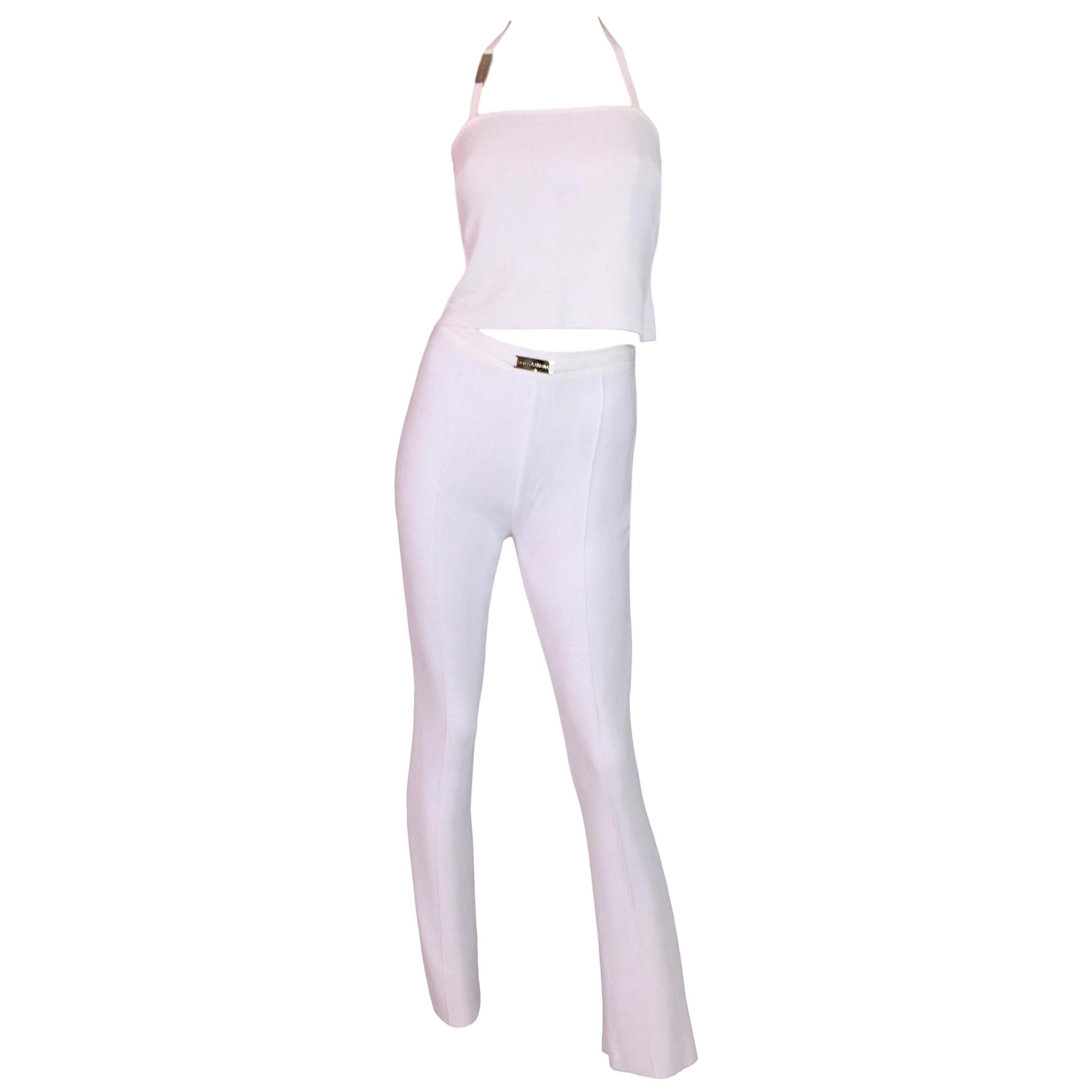 S/S 1995 Dolce & Gabbana Sheer White Knit High Waist Pants & Crop Top Jumpsuit