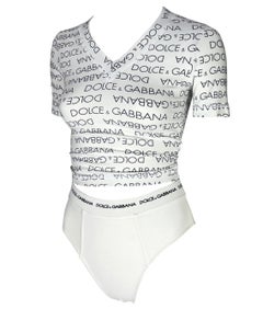 S/S 1995 Dolce & Gabbana White Logo Print Stretch V-Neck Brief Set S / IT40