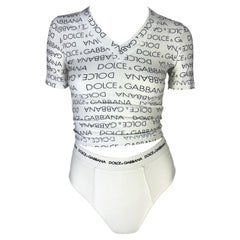 S.S. 1995 Dolce & Gabbana White Logo Print Stretch V-Neck Brief Set