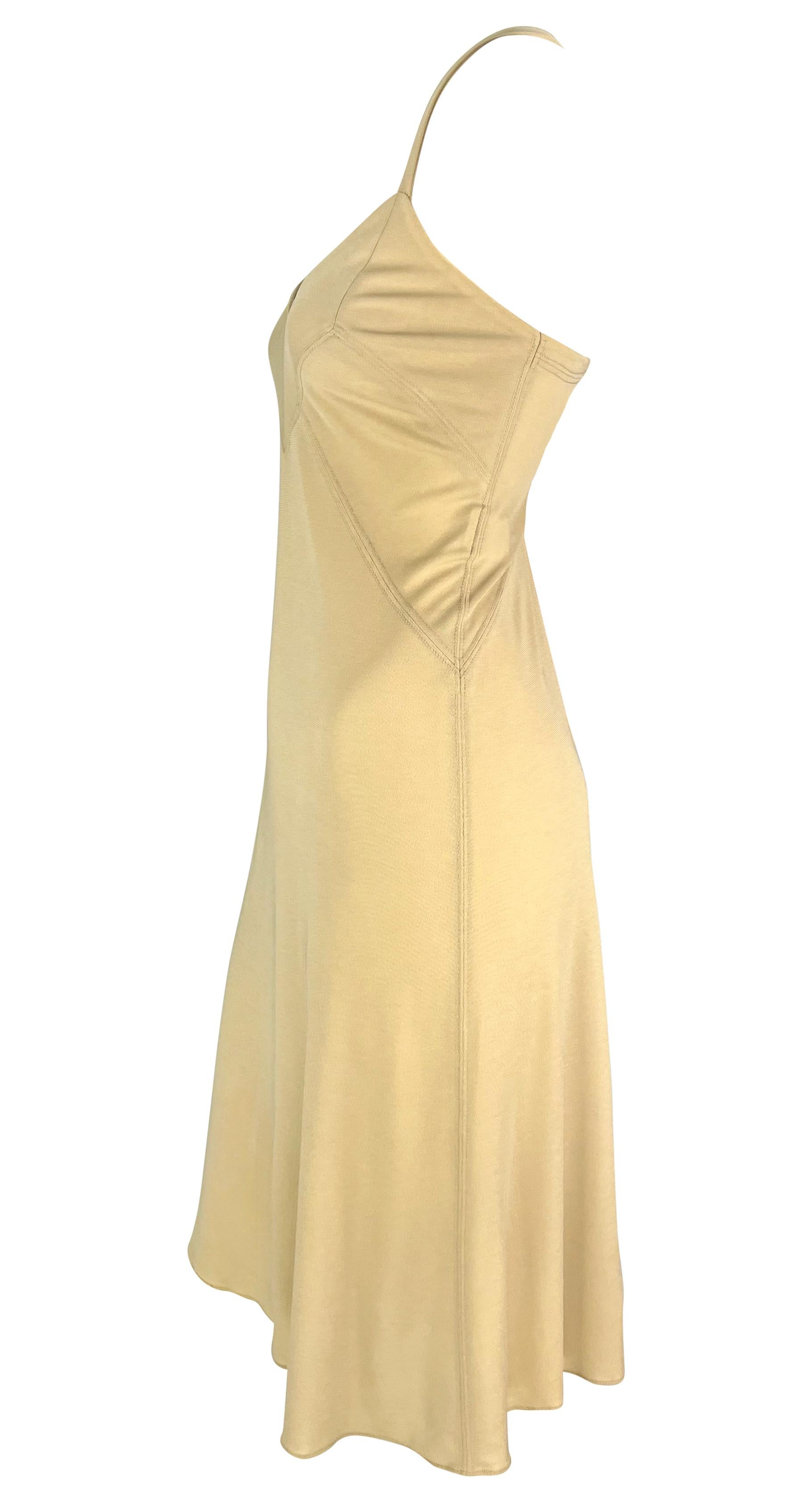 Orange S/S 1995 Donna Karan Beige Stretch Bodycon Panel Slip Dress For Sale
