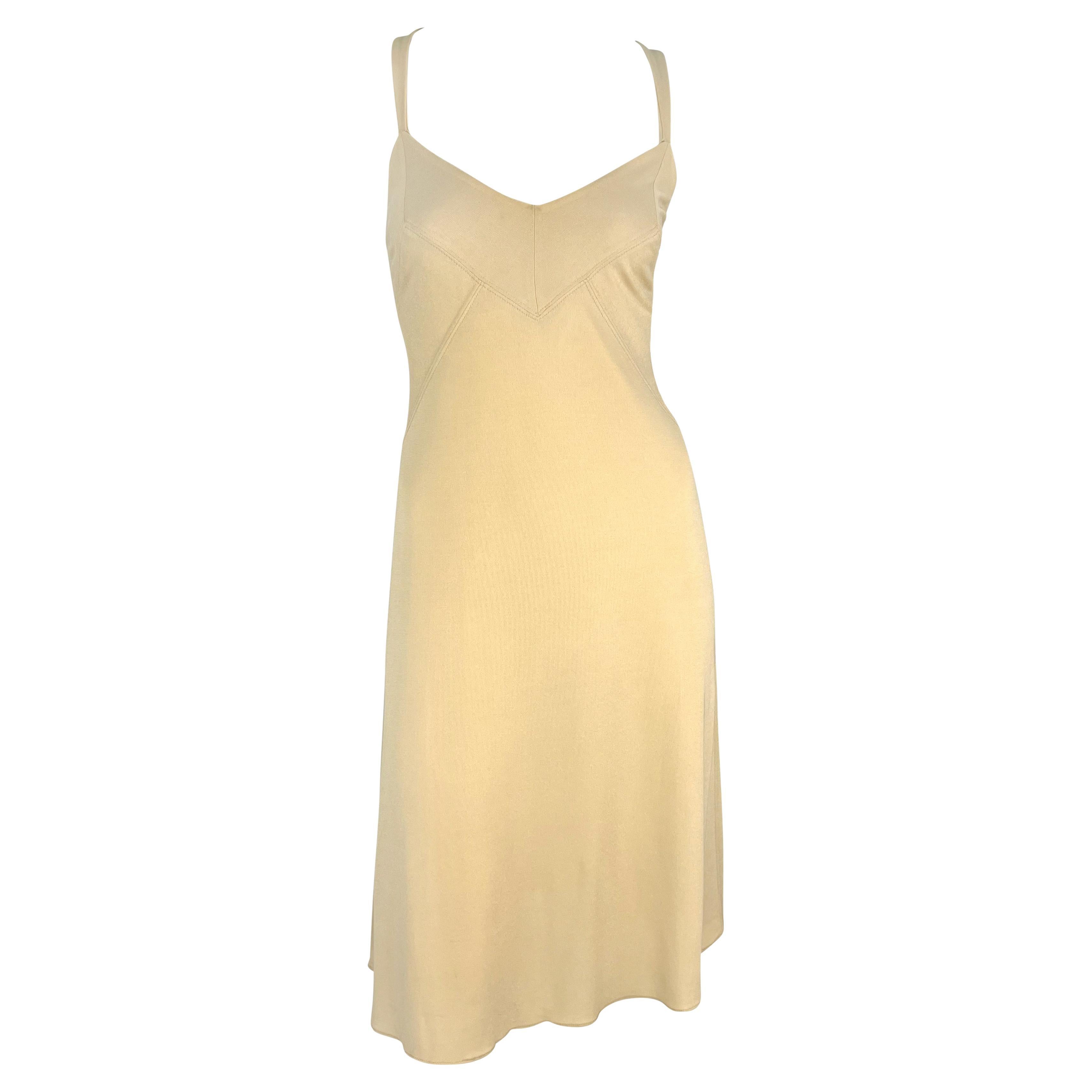 S/S 1995 Donna Karan Beige Stretch Bodycon Panel Slip Dress For Sale