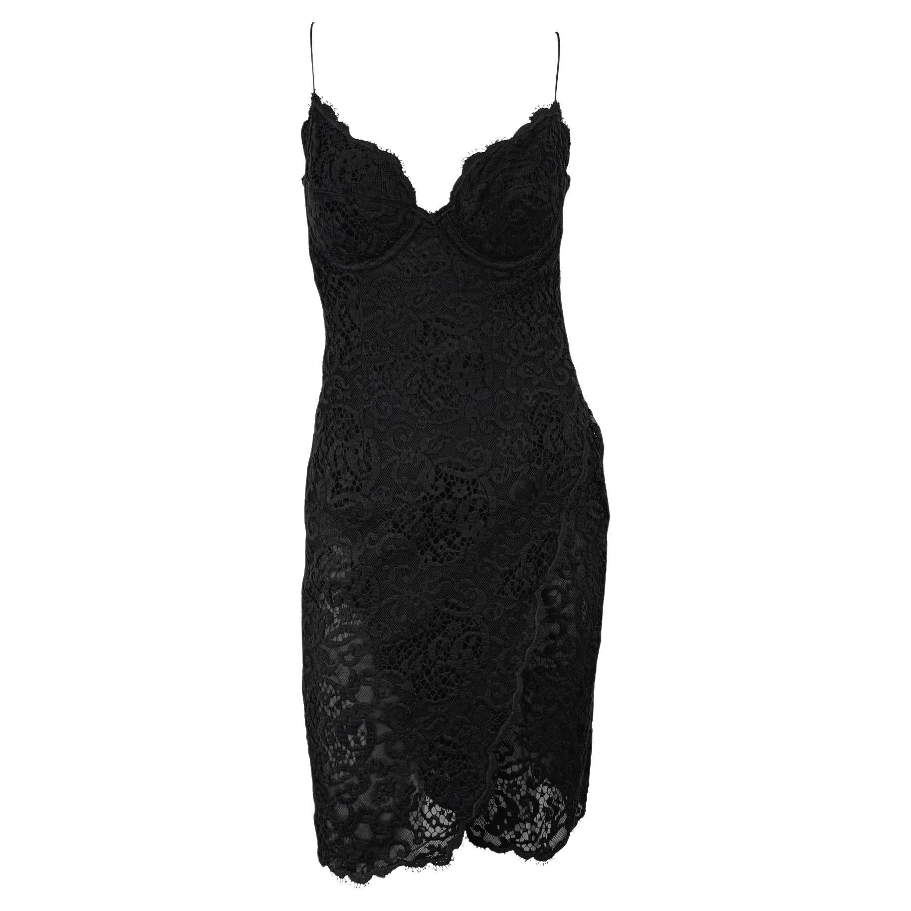 S/S 1995 Donna Karan Laufsteg Schwarzes geblümtes Spitzenkleid