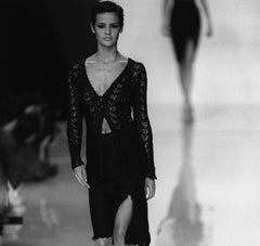 S/S 1995 Donna Karan Runway Black Stretch Lace Trim Skirt US4