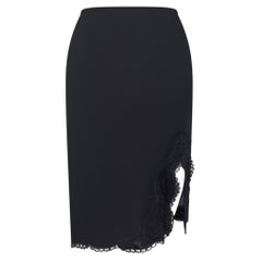 S/S 1995 Donna Karan Runway Black Stretch Lace Trim Skirt US4