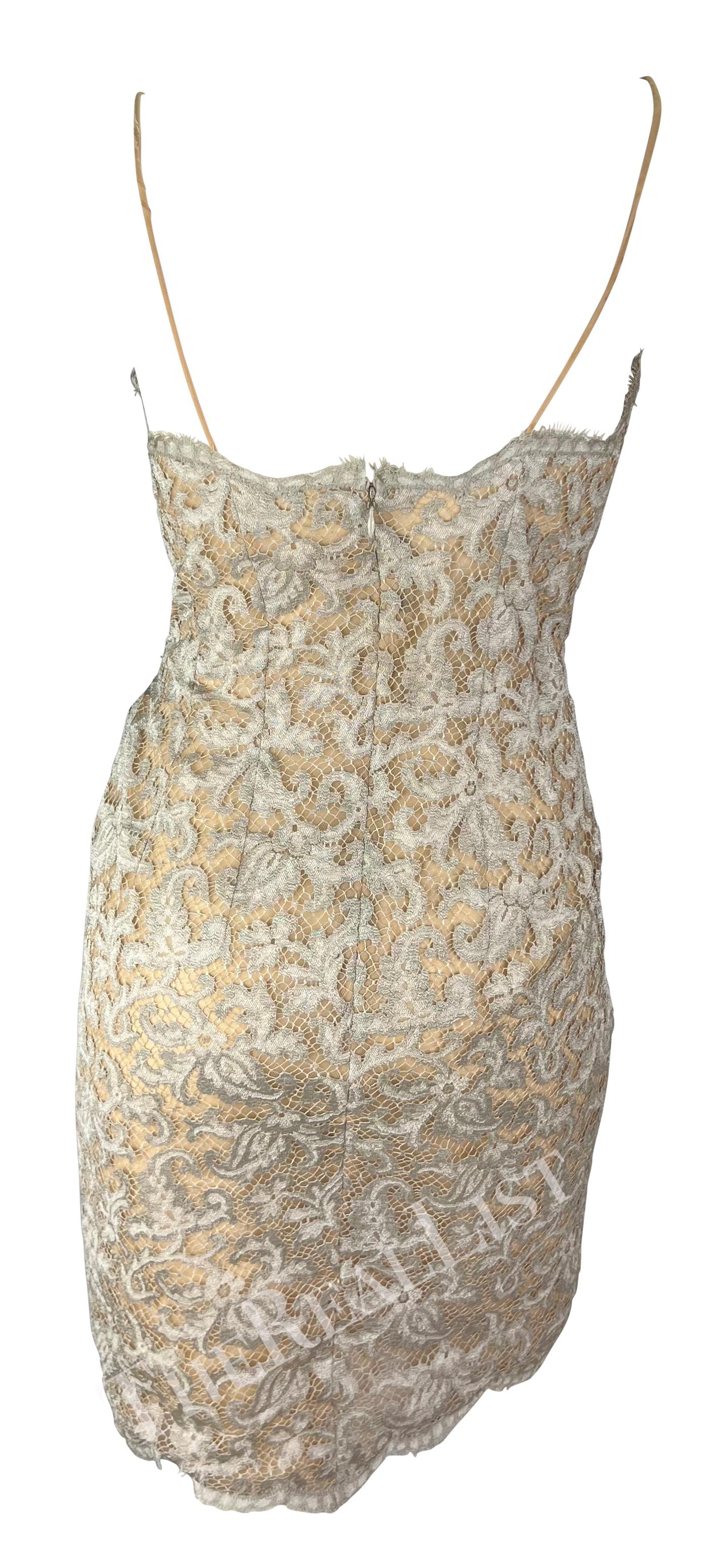 S/S 1995 Donna Karan Runway Silver Lace Wrap Style Slip Dress en vente 4
