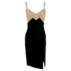 S/S 1995 Donna Karan Runway Tan Satin Black Bodycon Cocktail Dress