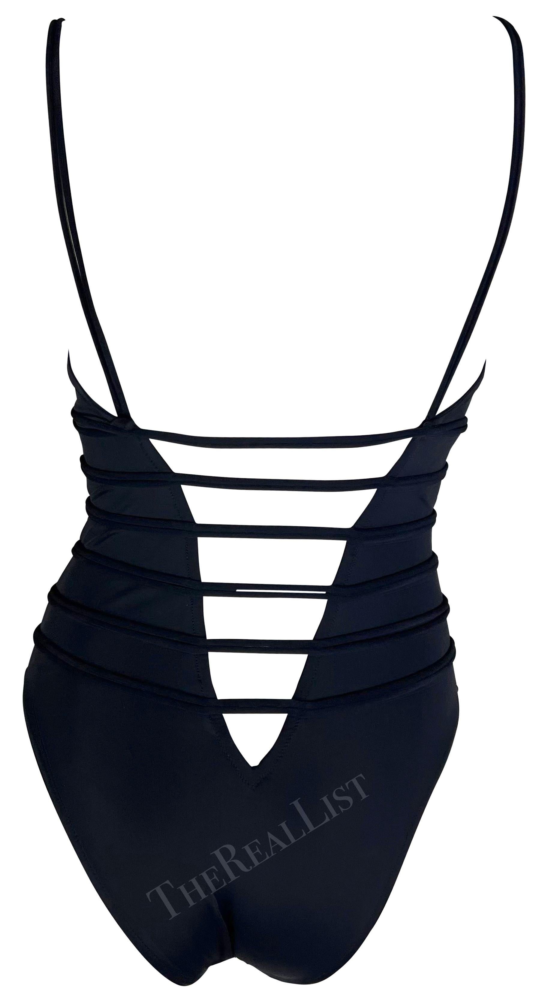 S/S 1995 Fendi by Karl Lagerfeld Runway Plunging Cord One-Piece Navy Swimsuit For Sale 1