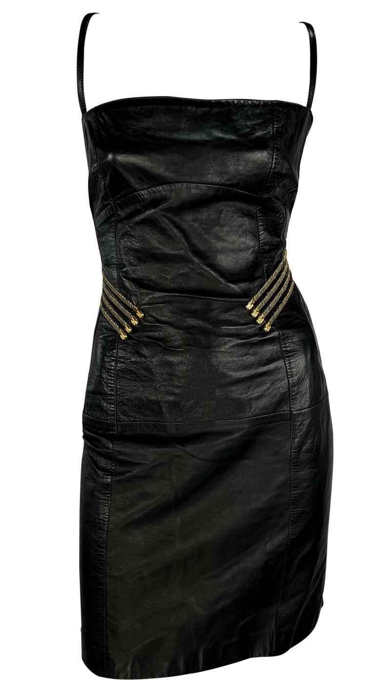 long leather dress women Black Cut Out Leather Dress  Mintii
