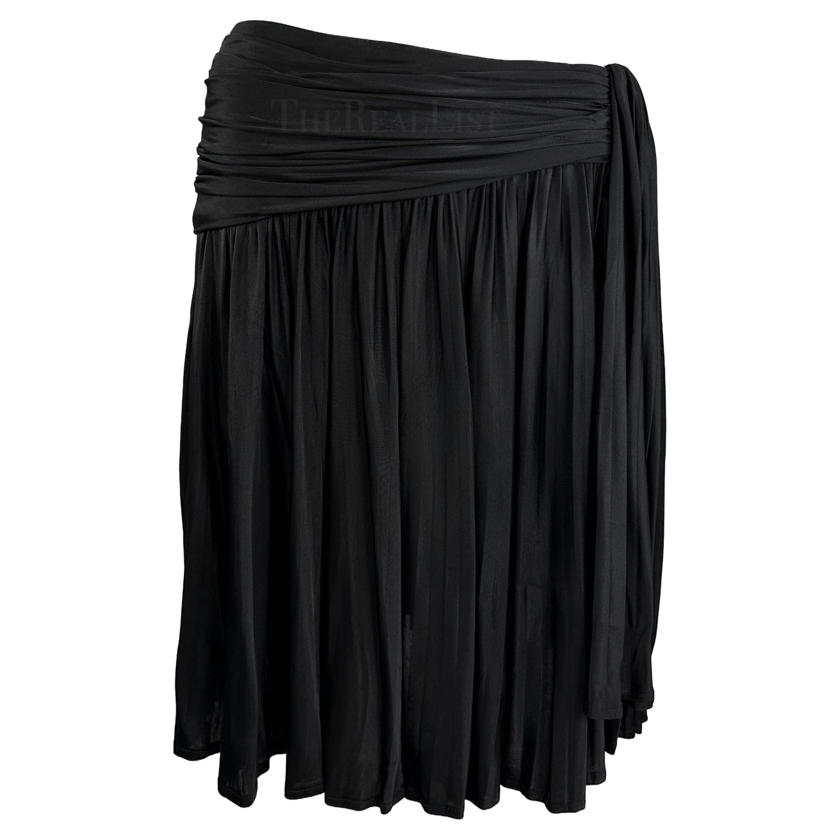 S/S 1995 Gianni Versace Black Pleated Faux Wrap Flare Skirt For Sale
