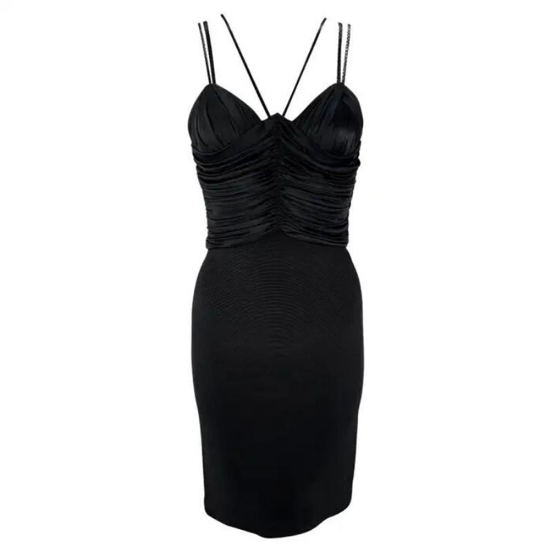 F/S 1995 Gianni Versace Schwarzes gerafftes Bodyon-Minikleid aus Stretch-Lederriemen mit Lederriemen im Angebot