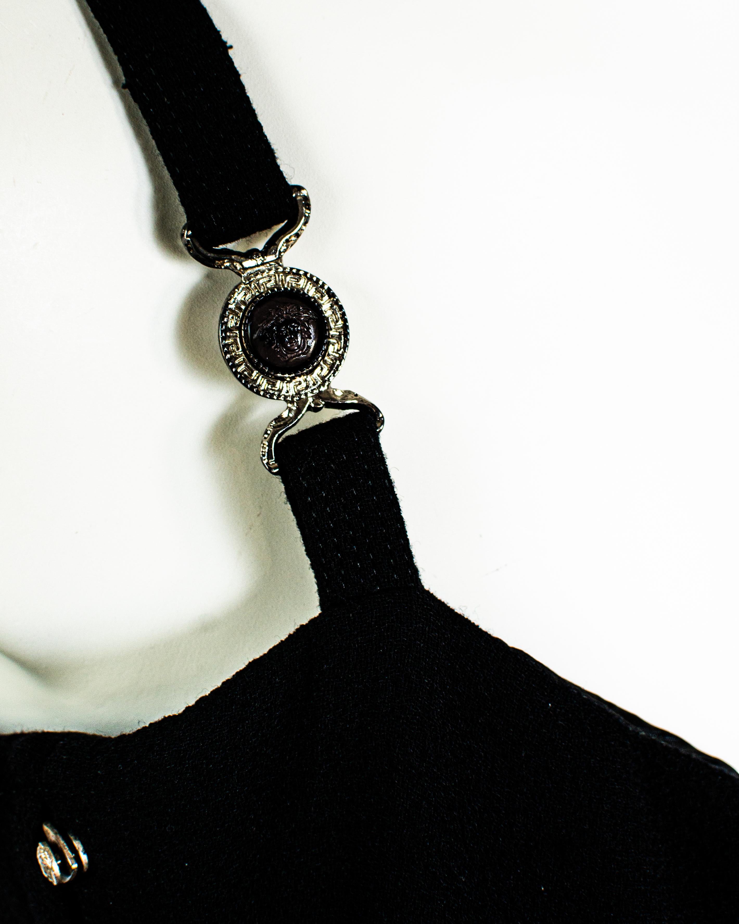 Women's S/S 1995 Gianni Versace Couture Bustier Medusa Corset Boned Flare Black Dress  For Sale