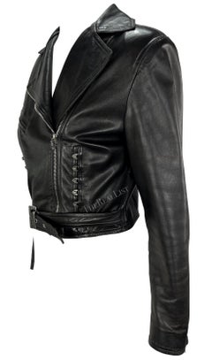 S/S 1995 Gianni Versace Corsetry Style Black Leather Cropped Leather Jacket