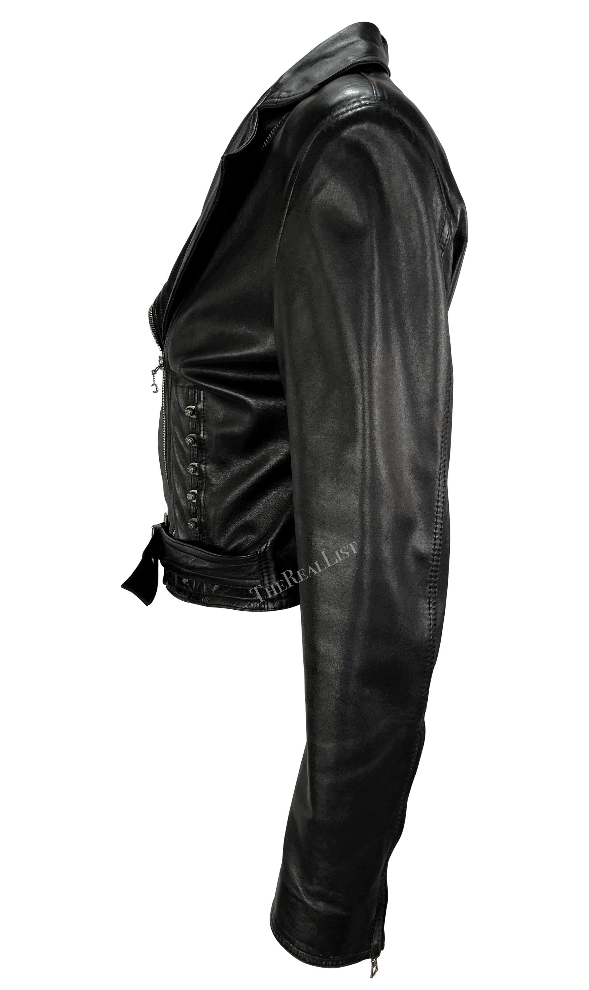 Women's S/S 1995 Gianni Versace Corsetry Style Black Leather Cropped Leather Jacket For Sale