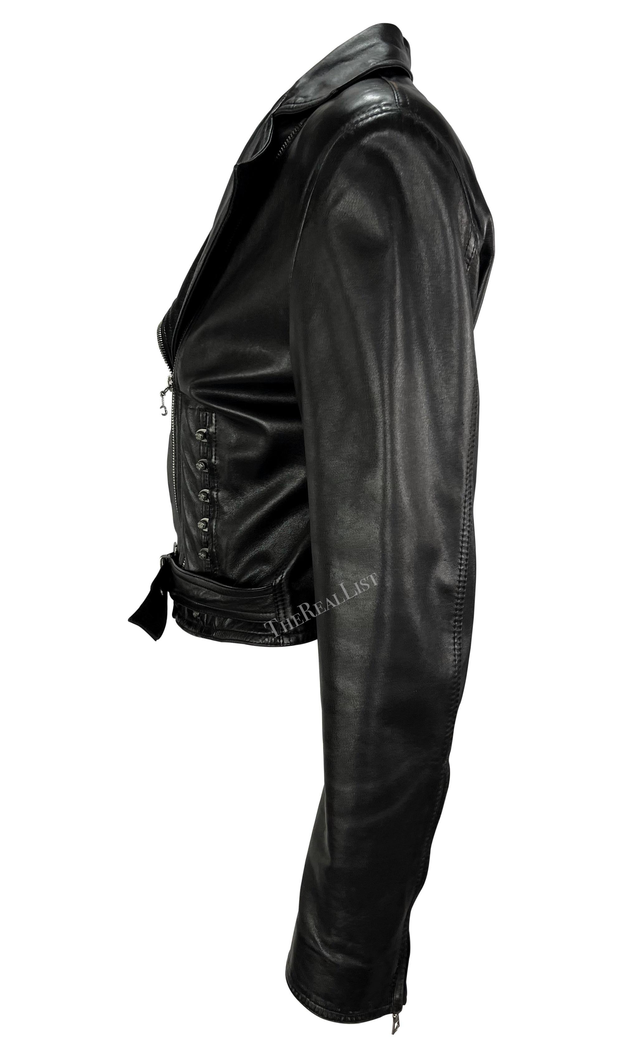 S/S 1995 Gianni Versace Chaqueta de piel negra recortada estilo corsé en Excelente estado para la venta en West Hollywood, CA
