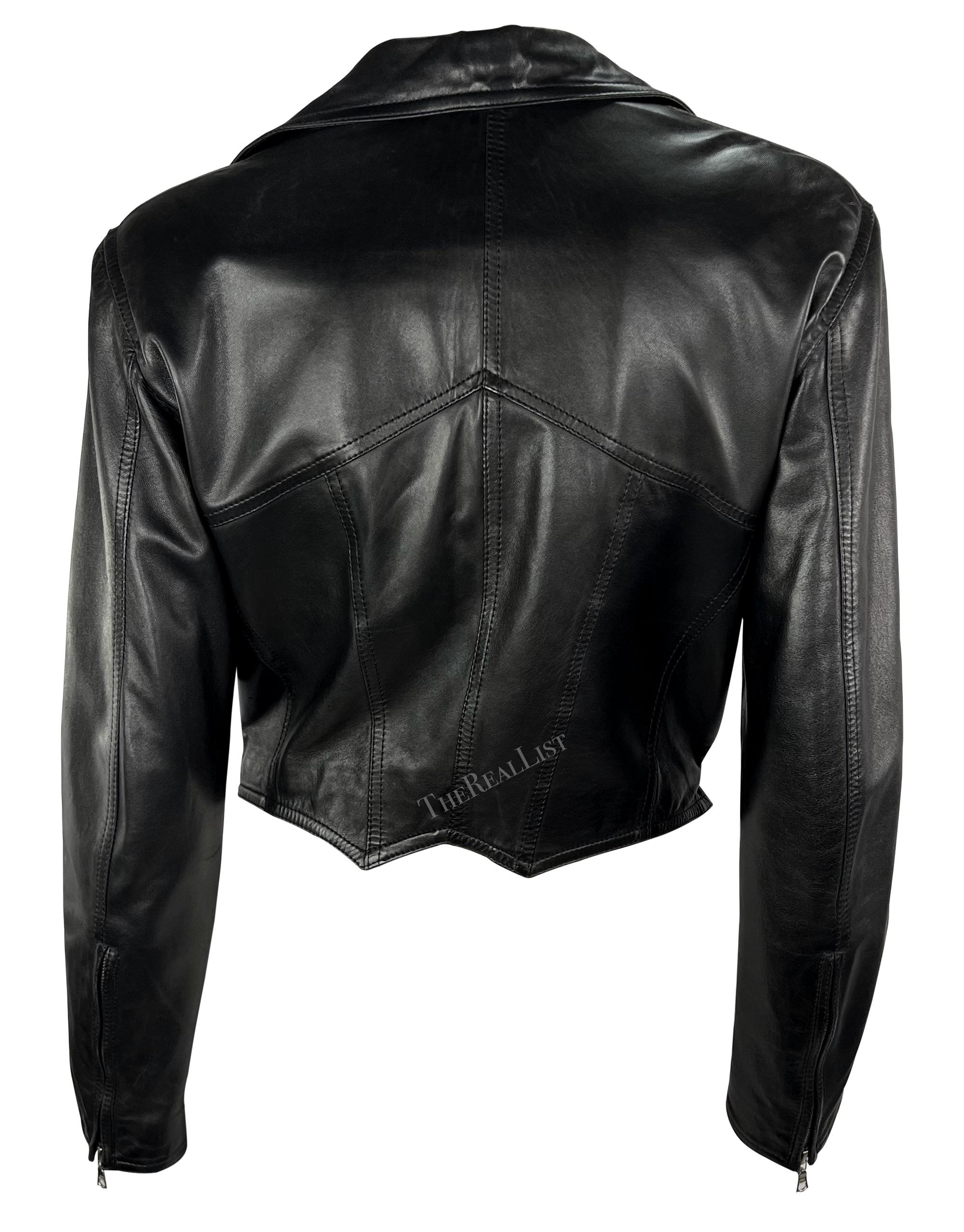 S/S 1995 Gianni Versace Corsetry Style Black Leather Cropped Leather Jacket For Sale 1