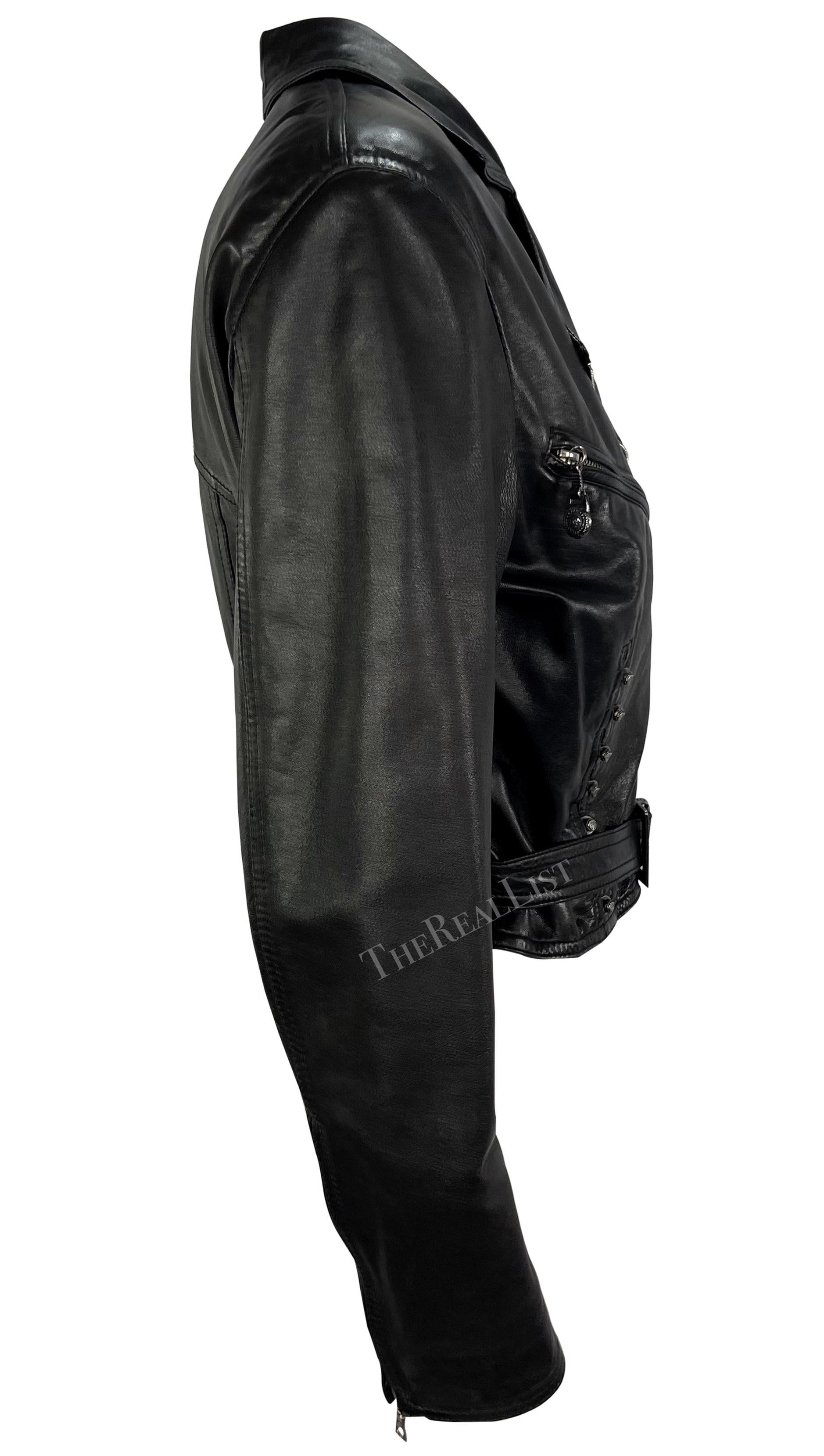 S/S 1995 Gianni Versace Corsetry Style Black Leather Cropped Leather Jacket For Sale 2