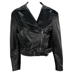 Vintage S/S 1995 Gianni Versace Corsetry Style Black Leather Cropped Leather Jacket