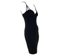 S/S 1995 Gianni Versace Couture Black Bodycon Stretch Dress Leather Metal Ring