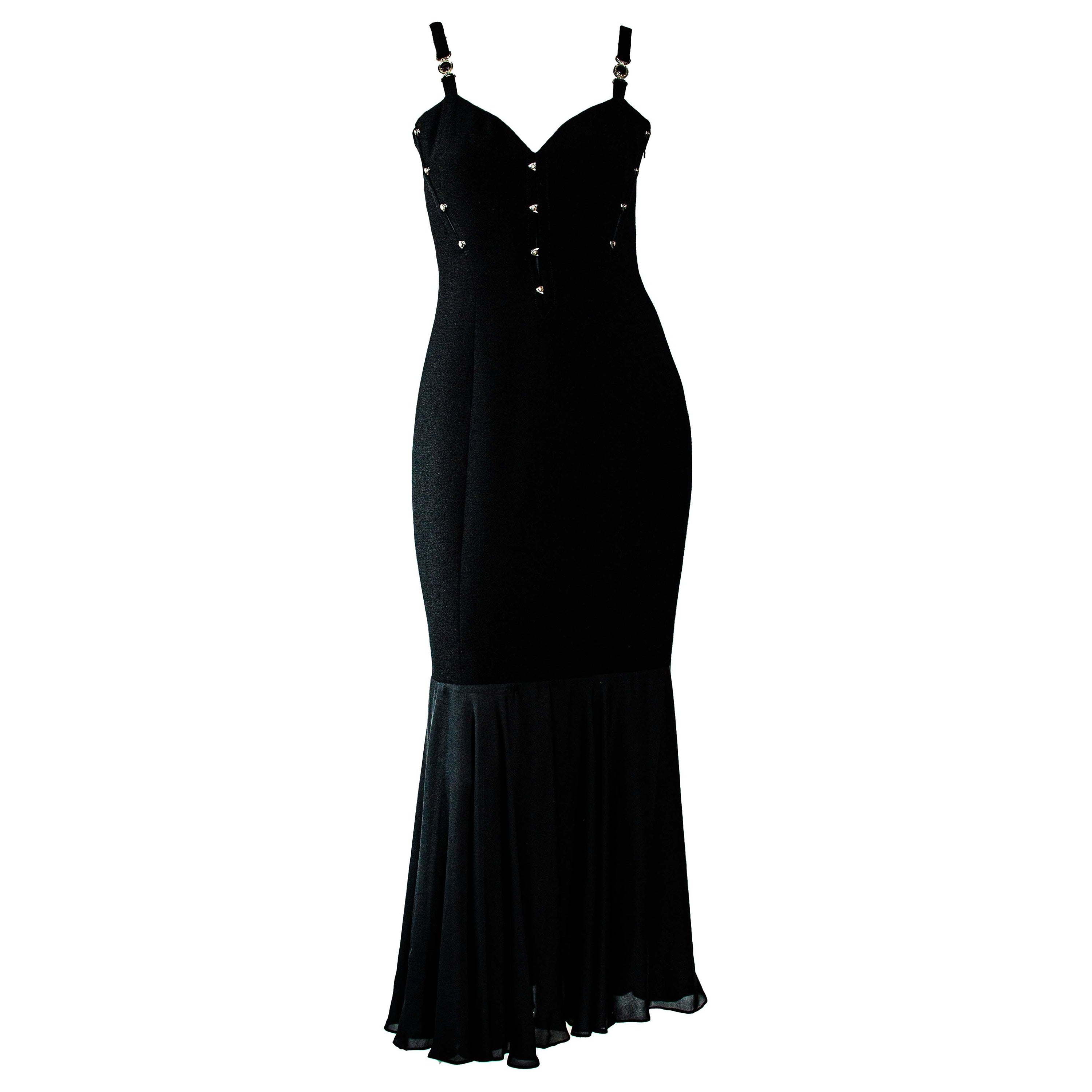S/S 1995 Gianni Versace Couture Bustier Medusa Corset Boned Black Dress