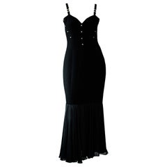 S/S 1995 Gianni Versace Couture Bustier Medusa Corset Boned Flare Black Dress