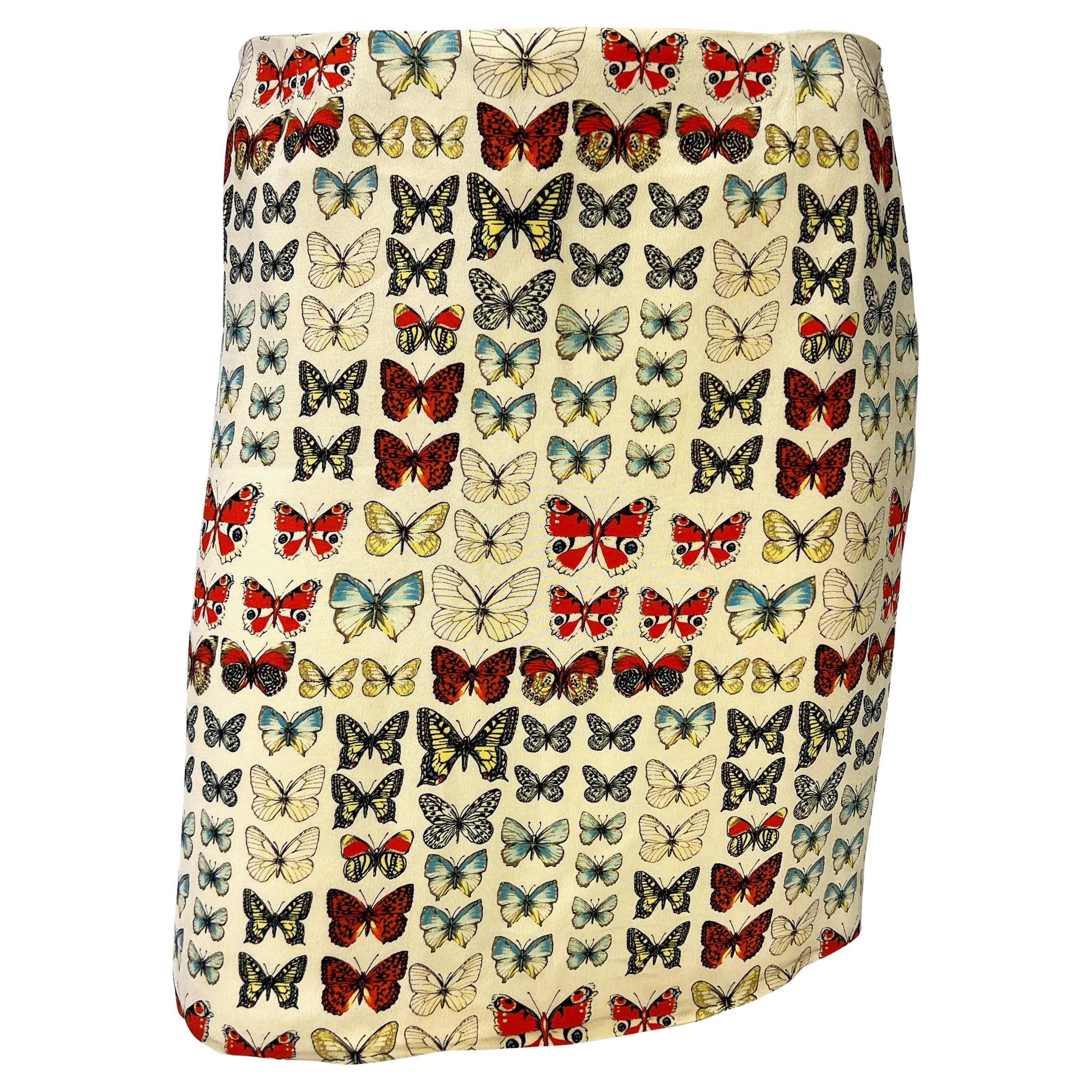 S/S 1995 Gianni Versace Couture Butterfly Moth Print Cream Mini Skirt For Sale