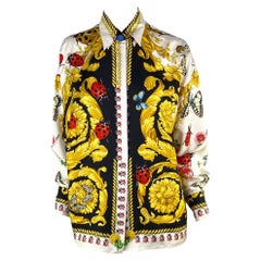 S/S 1995 Gianni Versace Couture Lady Bug Garden Baroque Print Button Up Silk Top