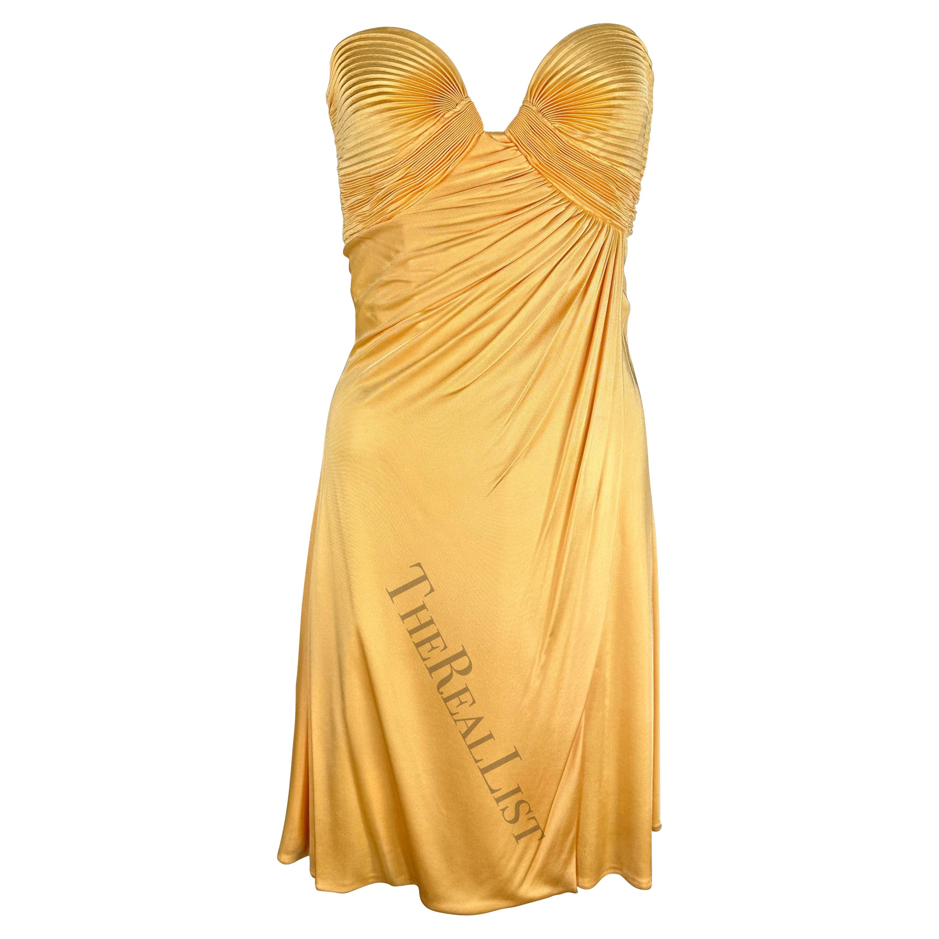 S/S 1995 Gianni Versace Couture Light Orange Yellow Flare Strapless Dress For Sale