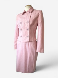 S/S 1995 Gianni Versace Couture Pink Gingham Skirt Suit