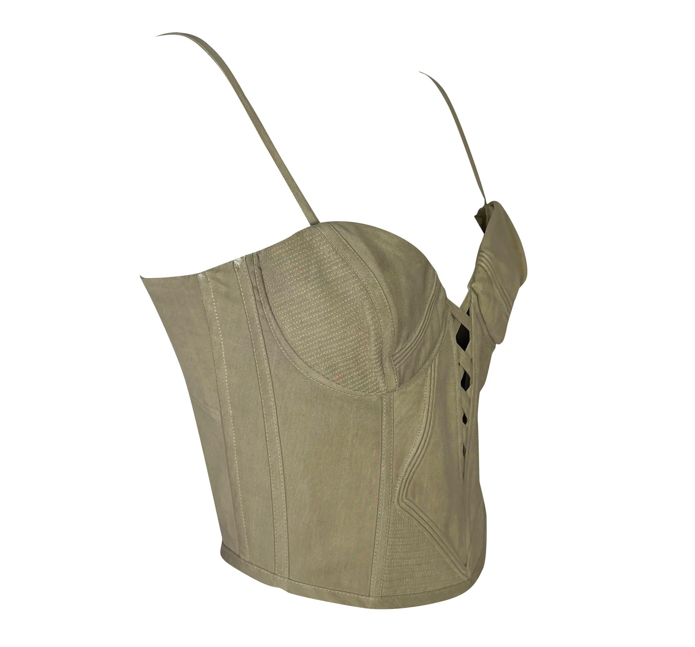 Haut court bustier corset décolleté plongeant en soie beige Gianni Versace Couture, P/E 1995 1