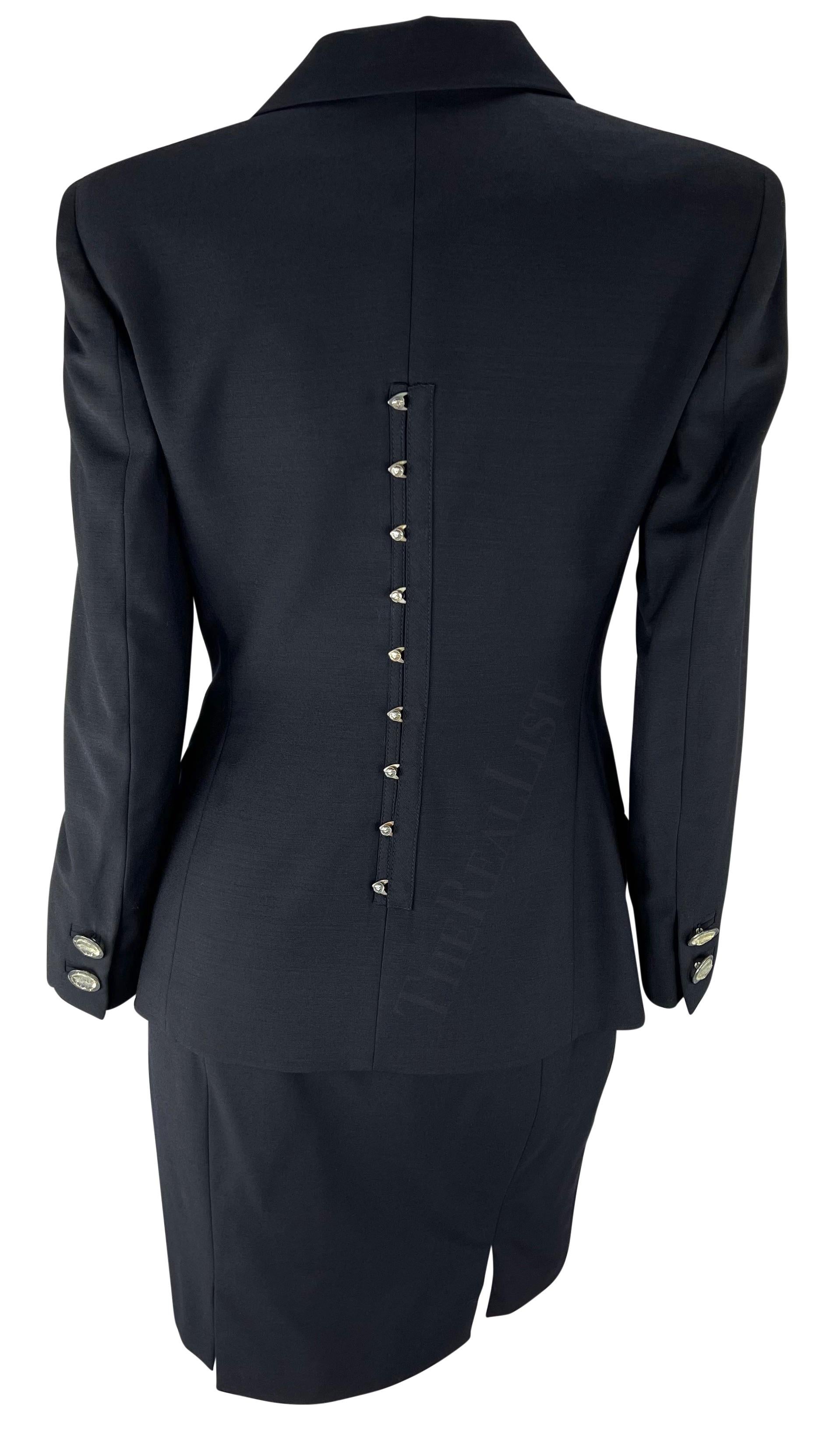 S/S 1995 Gianni Versace Couture Runway Corset Boned Medusa Black Skirt Suit For Sale 5