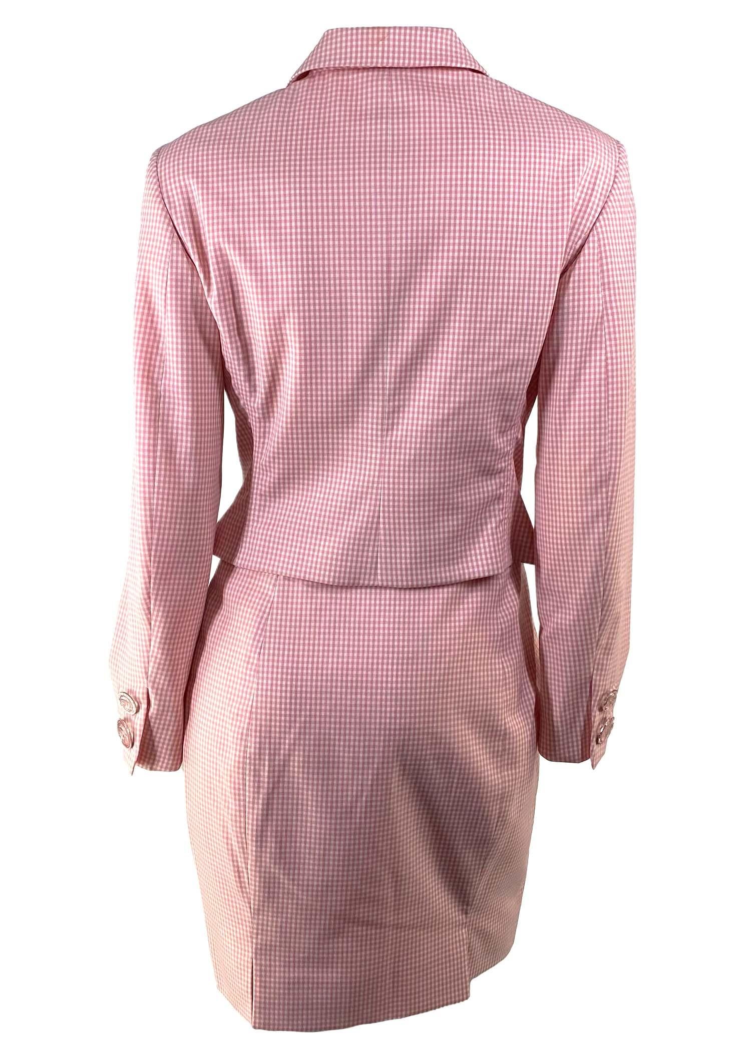 Brown S/S 1995 Gianni Versace Couture Runway Pink Gingham Runway Skirt Suit  For Sale