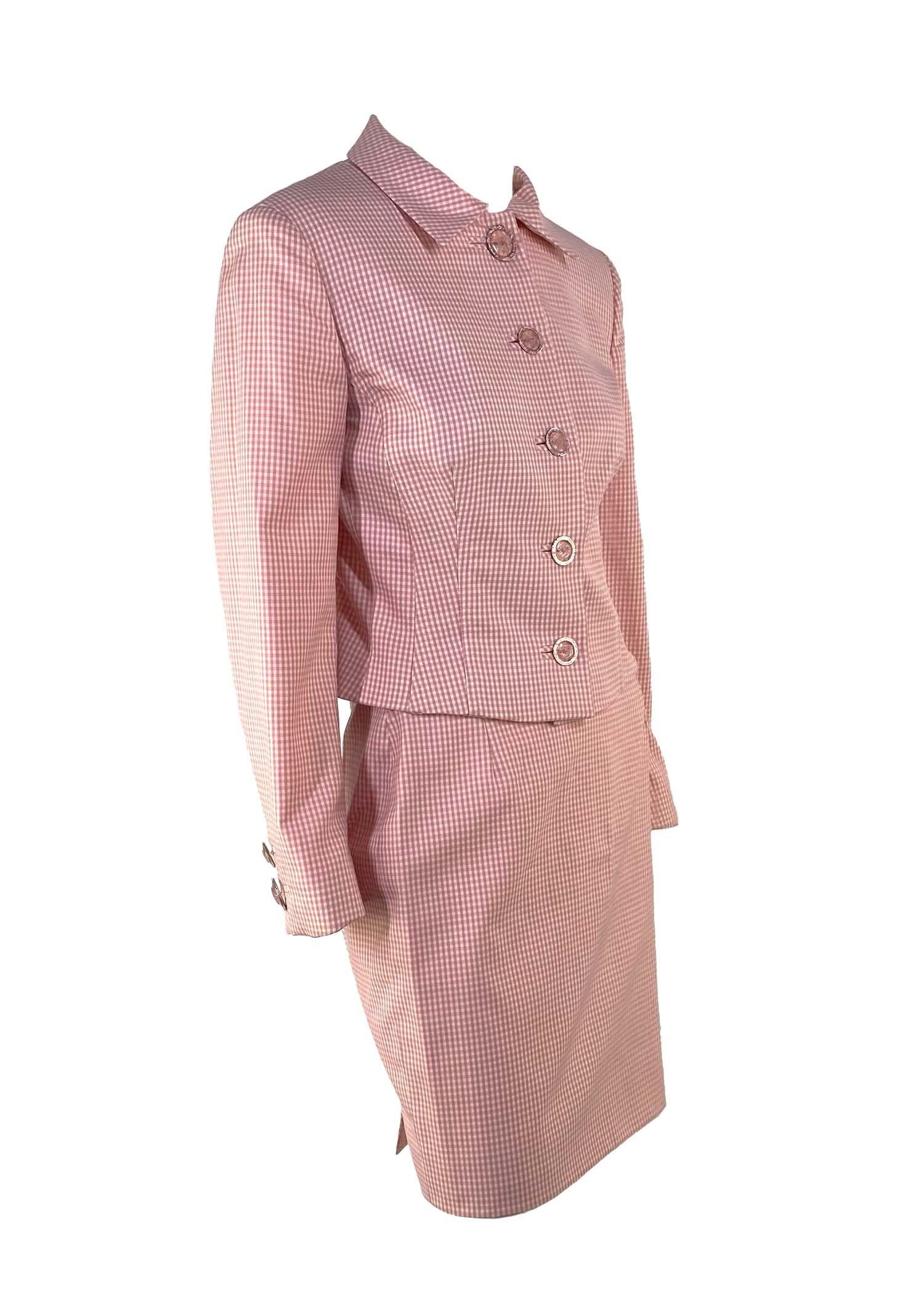 S/S 1995 Gianni Versace Couture Runway Pink Gingham Runway Skirt Suit  In Good Condition For Sale In West Hollywood, CA